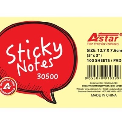 STICKY NOTES- ASTAR 30500 3" X 5" YELLOW