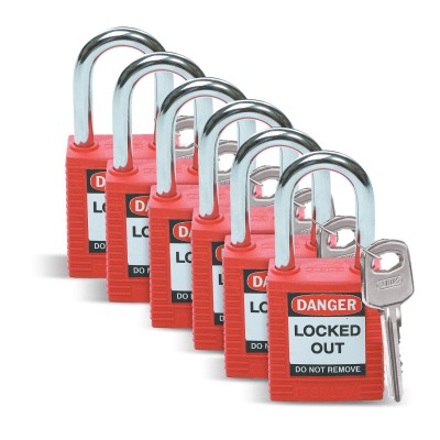 BRADY Nylon Lockout Padlocks (PACK OF 6) RED