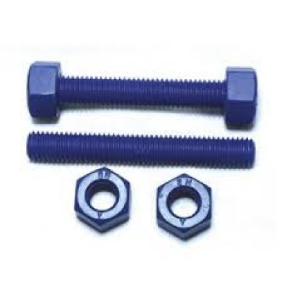 Stud bolt with nut,  FC ( blue )---A193-B7 + 2 NUTS A194-2H, Zn Ni Plated with PTFE Coated Blue 5 8" x 110mm