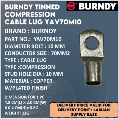 TINNED COMPRESSION CABLE LUG - YAV70M10