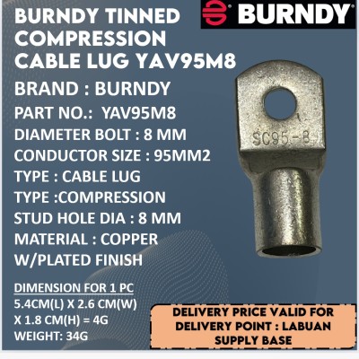 TINNED COMPRESSION CABLE LUG - YAV95M8