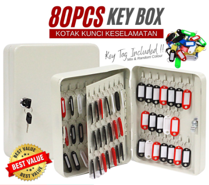 80 Key Slot Metal Key Box Lockable Security Metal Key Cabinet