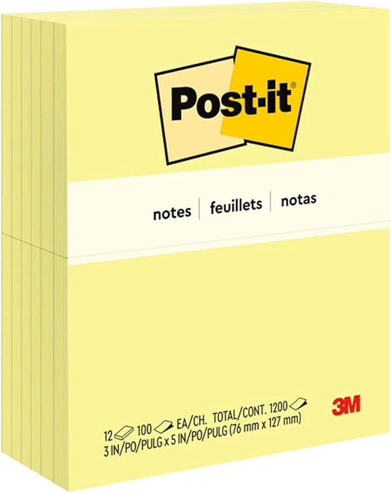 3M Post-it Notes - Yellow 3x5 consist of 100sheets  /  pad (12pads  /  packet)