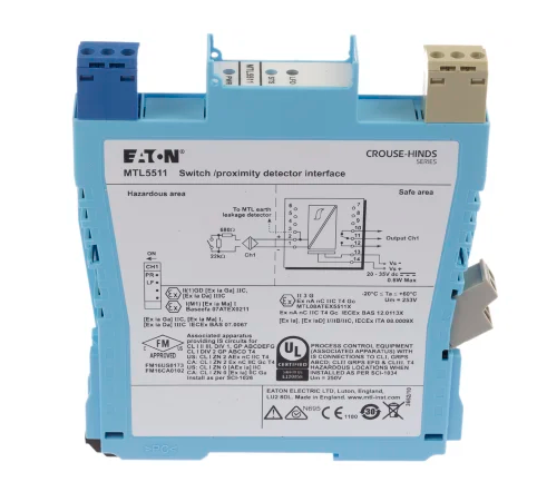 MTL-5511, Eaton 1 Channel Zener Barrier, Switch  /  Proximity Detector Interface, NAMUR Sensor, Switch Input, Relay Output, ATEX