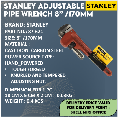 STANLEY 87-621 8" ADJUSTABLE PIPE WRENCH