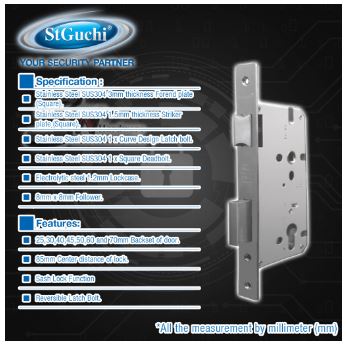 ST GUCHI SGLHR-101 Lever Mortise Lockset Complete Set 60MM  /  70MM Thumb turn & Key