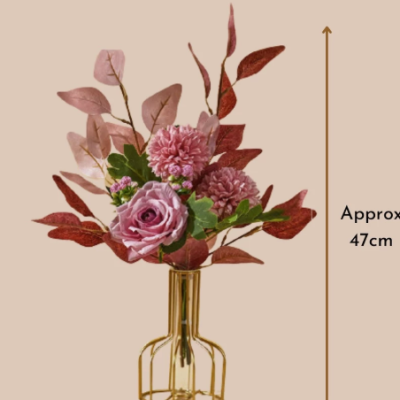 Nordic Premium Artificial Flower with Golden Vase - elegant pink