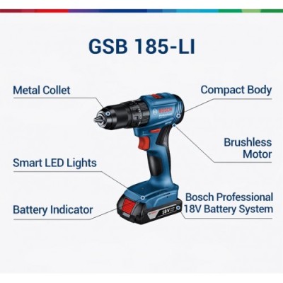 BOSCH GSB 185-LI Cordless Brushless Impact Drill - 06019K31L2