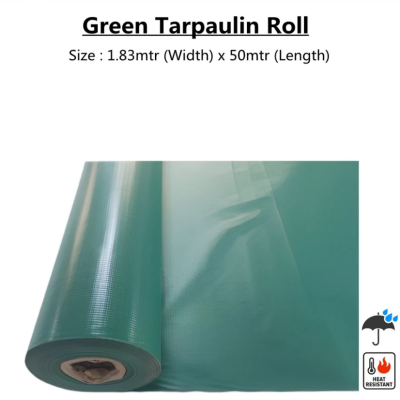 1.8mtr x 50mtr(L) Dark Green Tarpaulin Roll Waterproof Heat Resistant Outdoor Canvas Canopy