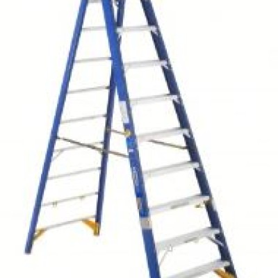 WERNER Stepladder: 10 ft Ladder Size, Fiberglass, 375 lb Load Capacity, 41 lb Wt, 7.7 ft Standing Ht