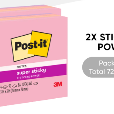 3M Post-it Super Sticky Notes Flamingo Coll. 3x3 [90s x 4 Pads] PACK OF 2