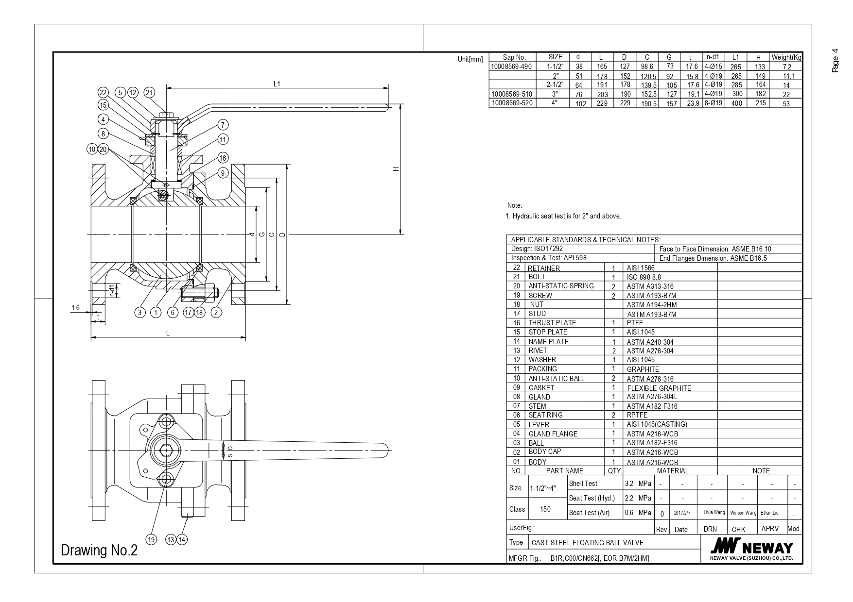 "NEWAY BALL VALVE FLOATING BALL, FULL BORE, 2 PCS BODY, ANSI 150, A216 WCB BODY, BALL AISI 316, R-PTFE SEAT, FLANGED ENDS RF, LEVER OPERATED, NACE MR-0175 & MR-0103, SIZE : 1""   OFFER AS PER DRAWING ATTACHED OFFER W  /  O COMPLY TO PMRC STANDARD"