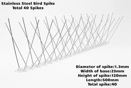 Bird Spike for Small Birds   /   Pigeons - Stainless Steel Spikes Bird Repellent - 1 BOX - 50 Units