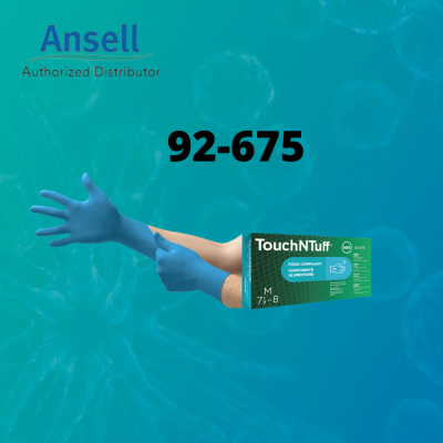 Ansell TouchNTuff 92-675 Nitrile Gloves with Textured Fingertips, Size L