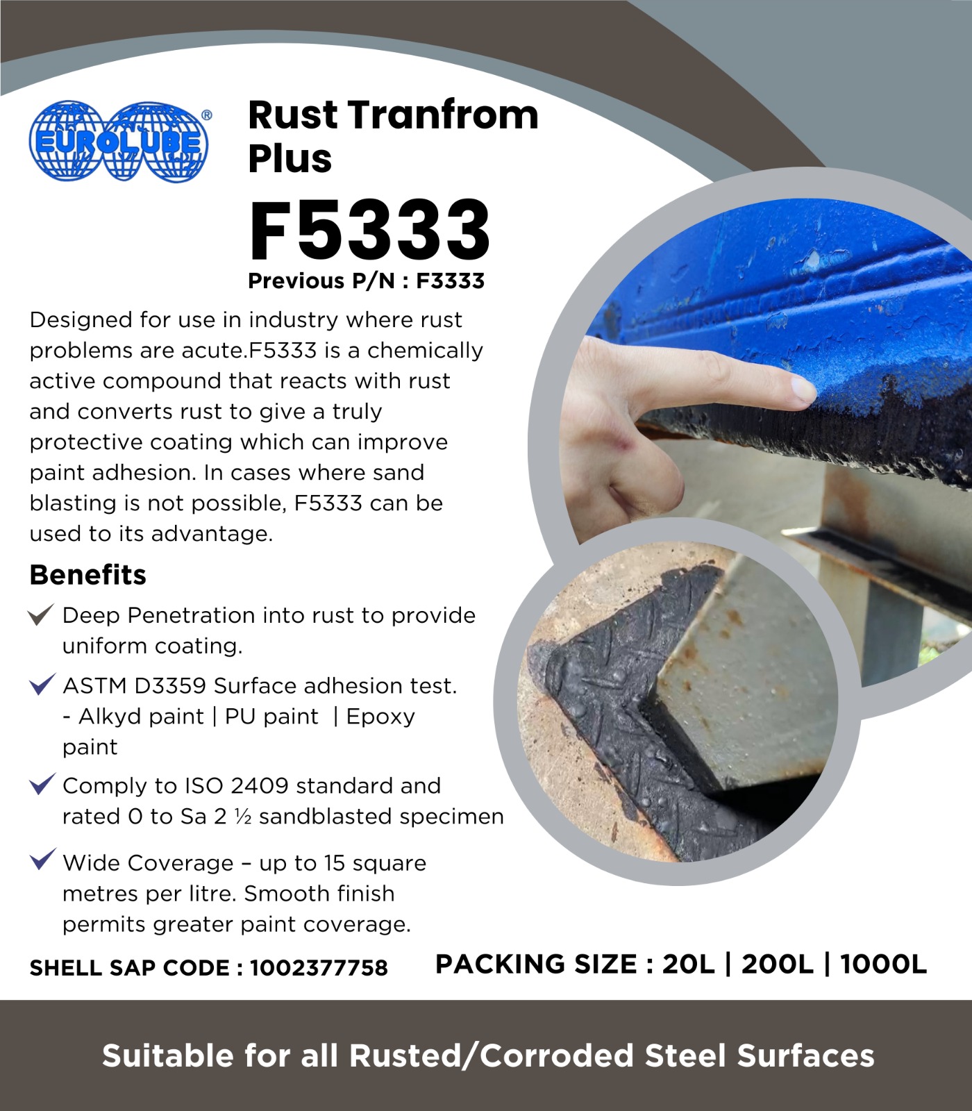 EUROLUBE F5333 RUST TRANSFORM PLUS (CONVERTER), 4 X 5L CARBOYS  /  CASE