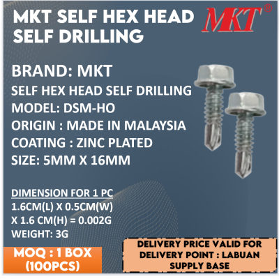 MKT SELF HEX HEAD SELF DRILLING SCREW (5MM X 16MM)