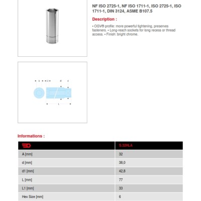 Facom 32mm Socket With 1 2 In Drive,  Length 77 Mm