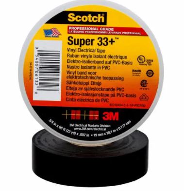 Tape : 3M Scotch, Super 33+™ Vinyl Electrical Tape - Black (10rolls  /  box)