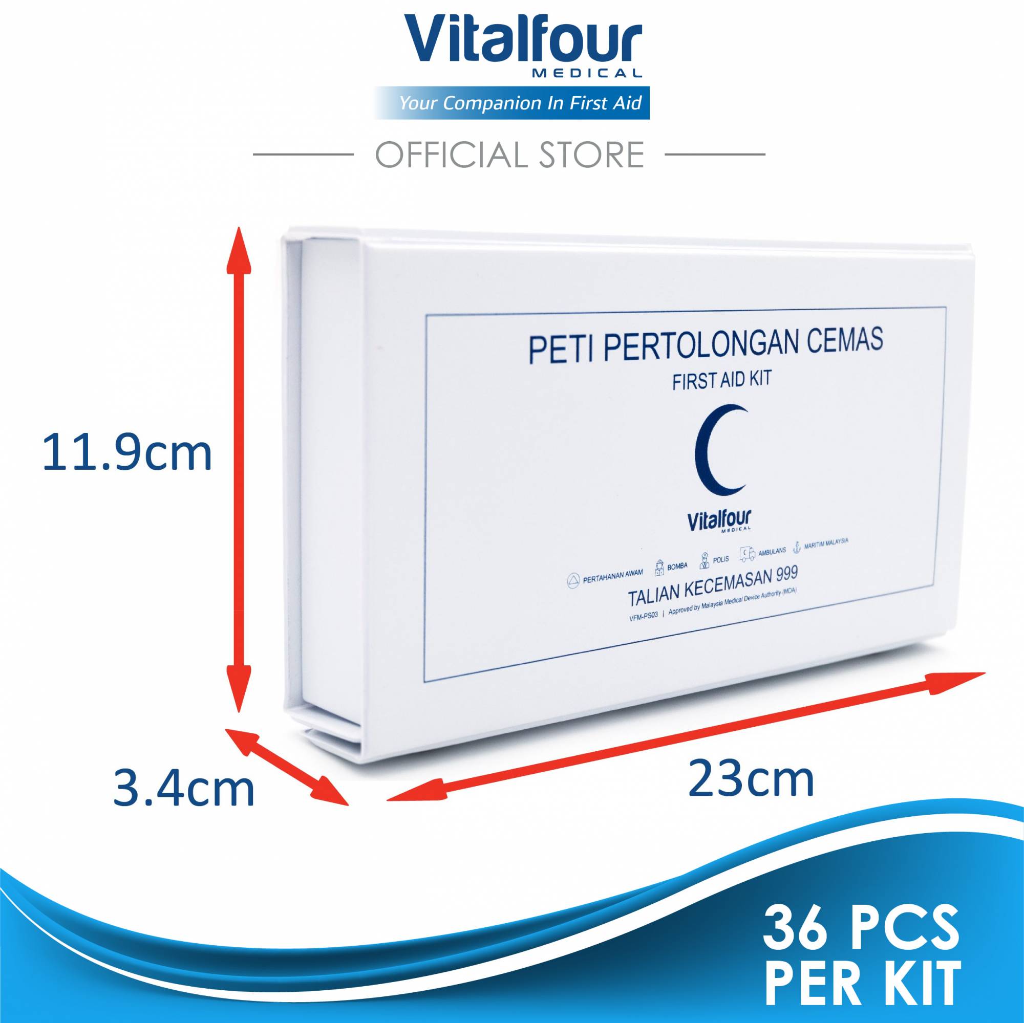 VitalFour All Purpose First Aid Kit (Total item 36pcs)(EXP 5  /  2024)MDA Approved