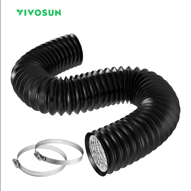 VIVOSUN 6 Inch Black Non-Insulated Flex Air Aluminum Ducting Dryer Vent Hose for HVAC Ventilation w  /  Two Stainless Steel Clamps