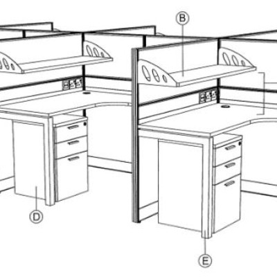 WORKSTATION 6 SEATED WITH STANDING PARTITION