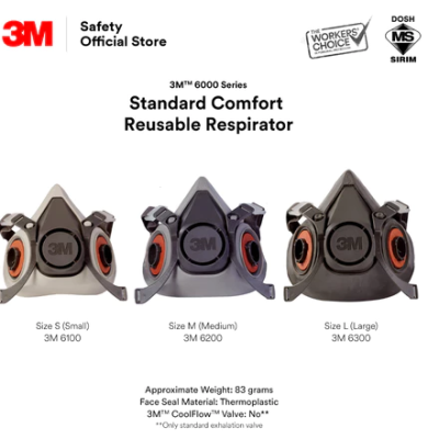 3M HALF MASK 6000 3M HALF FACEPIECE REUSABLE RESPIRATOR, SIZE M