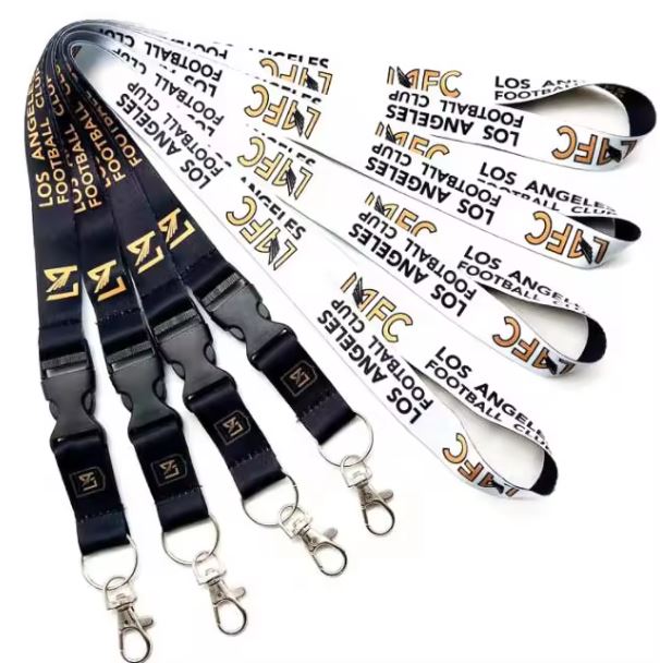 Nylon Lanyards with detachable buckle clip, metal hook and safety clip