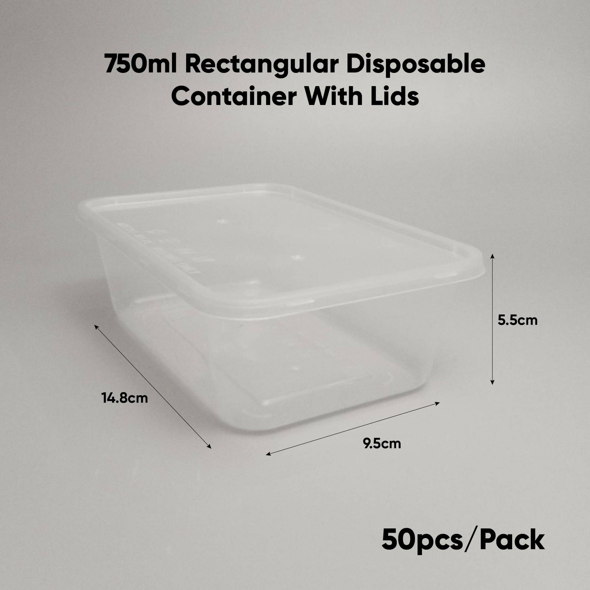 Disposable PP Plastic rectangle lunch container 750ML