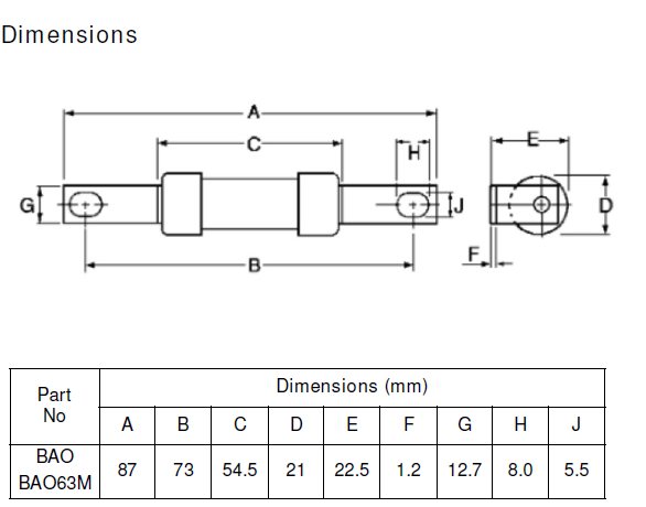 Eaton Bussman BAO63M80 (Equivalent - Fuse 63SB4M80 Eaton, 63A)