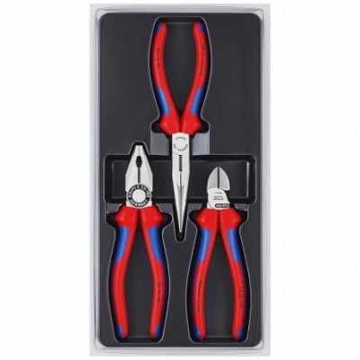 KNIPEX 002011 Plier Set, 3 Pliers, Knurled Grip, Manual, Plastic Part