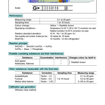 GASTEC 91D Dosimeter Tube, Formaldehyde, 0.1 To 20.0 Ppm, 10 PK