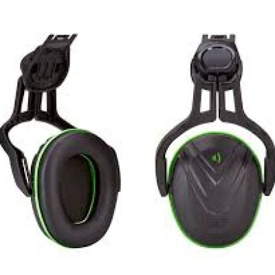 MSA SAFETY WORKS, 10190356 V-GARD helmet-mounted ear muffs with 22 dB (NRR) noise reduction rating, black green color