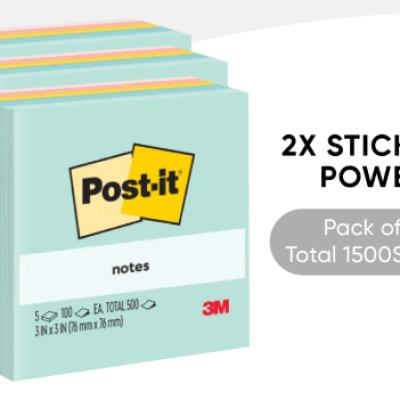 3M Post-it Super Sticky Original Notes Beachside Cafe 3x3 [100s x 5 Pads] PACK OF 3