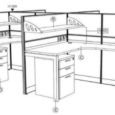 WORKSTATION 4 SEATED WITH STANDING PARTITION