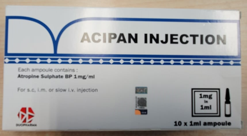 MAL19961324A, DUOPHARMA ACIPAN 1MG  /  ML SOLUTION FOR INJECTION VIAL 1'S (ATROPINE SULPHATE BP) CCM