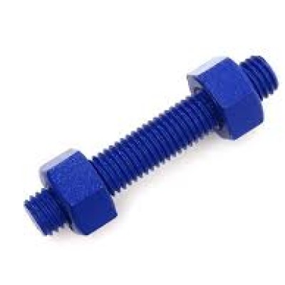 STUD BOLT A193-B7 + 2 NUTS A194-2H Zn -Ni Plated with PTFE Coated Blue, 1.3 8 x 310mm