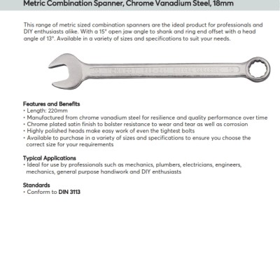 Kennedy Single End, Combination Spanner, 18mm, Metric KEN5822710K