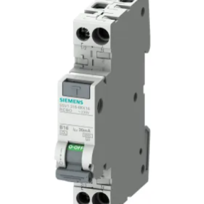 Siemens RCBO, 16A Current Rating, 2P Poles, 30mA Trip Sensitivity, Sentron Range [P N:5SV1316-7LK16]