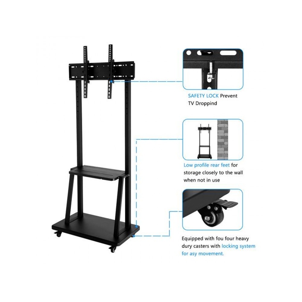 V Stand Rack Troli Roda 32 70inch Flat Screen LED LCD Kaki Bracket Mount Tahan Berat Braket Trolley 55 Rumah 电Andios