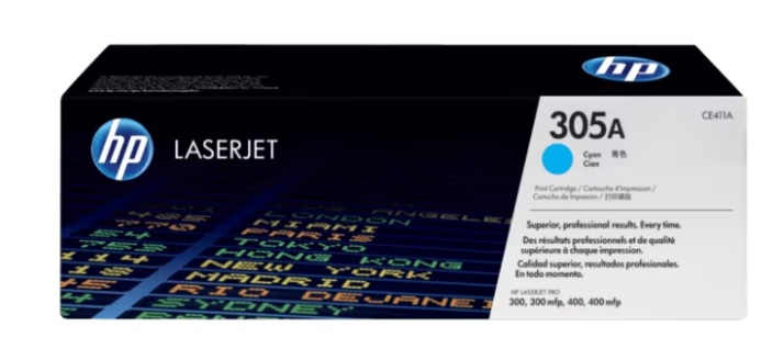 Toner, HP, 305A Cyan Original LaserJet Toner Cartridge, HP Part code CE411A