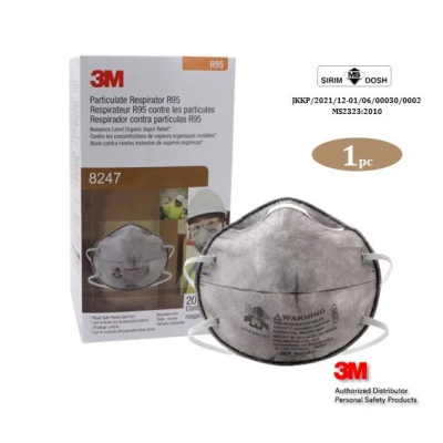 3M Particulate Respirator 8247, R95, with Nuisance Level Organic Vapor Relief