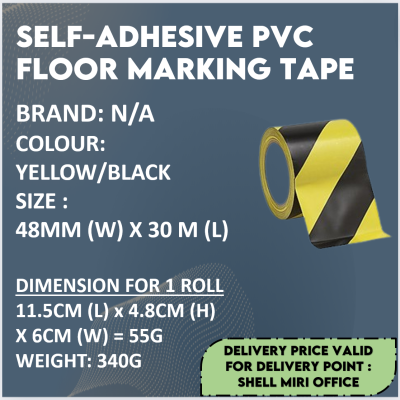 YELLOW BLACK SELF-ADHESIVE PVC FLOOR MARKING TAPE(48MM (W) X 30 M (L))