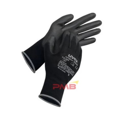 (PACK OF 10 PAIRS) UVEX 6639 UNIPUR BLACK POLYAMIDE ABRASION RESISTANT WORK GLOVES POLYURATHANE COATING (60248)