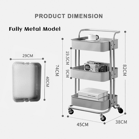 Innohut 3 Tier Multi-functional Metal Trolley Storage Rack with Handle