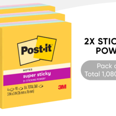 3M Post-it Super Sticky Notes Cube Sweets Collection 3x3 [90s x 4 Pads] PACK OF 3