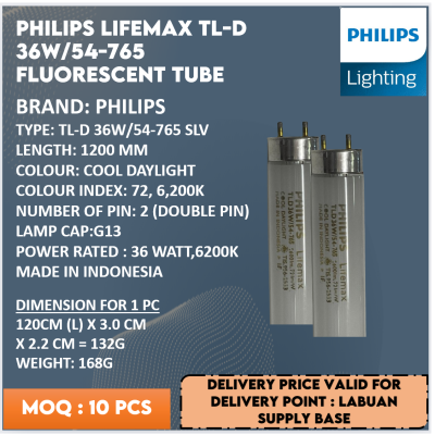 PHILIPS LIFEMAX TUBELIGHT  TL-D 36W 54-765 SL FLUORESCENT LAMP