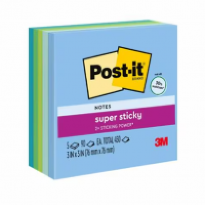 3M Post It Note Pad 654-5PK 3" x 3" Assorted Colours