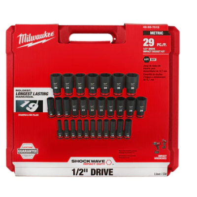 Milwaukee SHOCKWAVE 1 2" Drive Metric Deep Impact Wrench Socket Set   6 POINT   29 Pcs   LIFETIME GURANTEE   49-66-7015