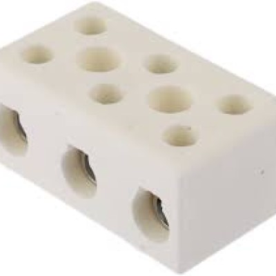 3 Way Non-Fused Terminal Block, 6 AWG, 76A, 16mm, Screw Down Terminals, Ceramic, 450 V