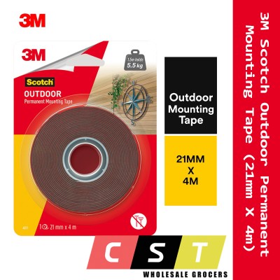 3M Scotch Outdoor Permanent Mounting Multipurpose Weather Resistant Double-sided Acrylic Foam Tape (21mm X 4m) grey